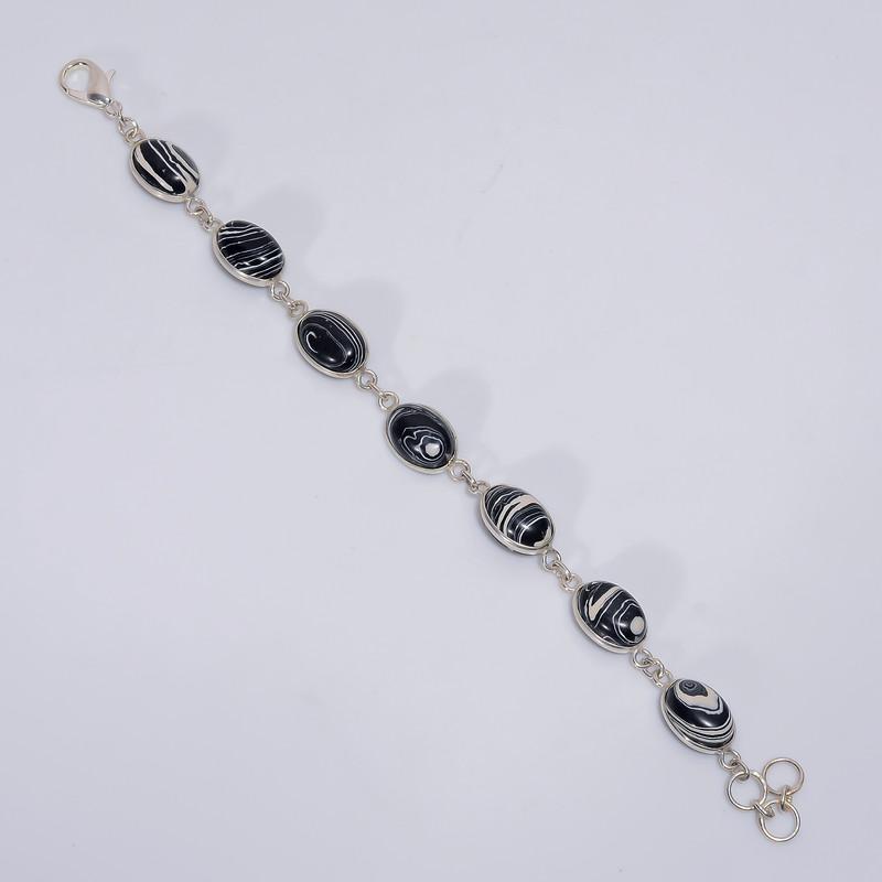 Dazzling Top Grade Qualite 100% Natural Black Rainbow Calsilica Oval Shape Ethnic Handmade Jewelry 925 Steling Silver Bracelet 7-8" WSJ-5202