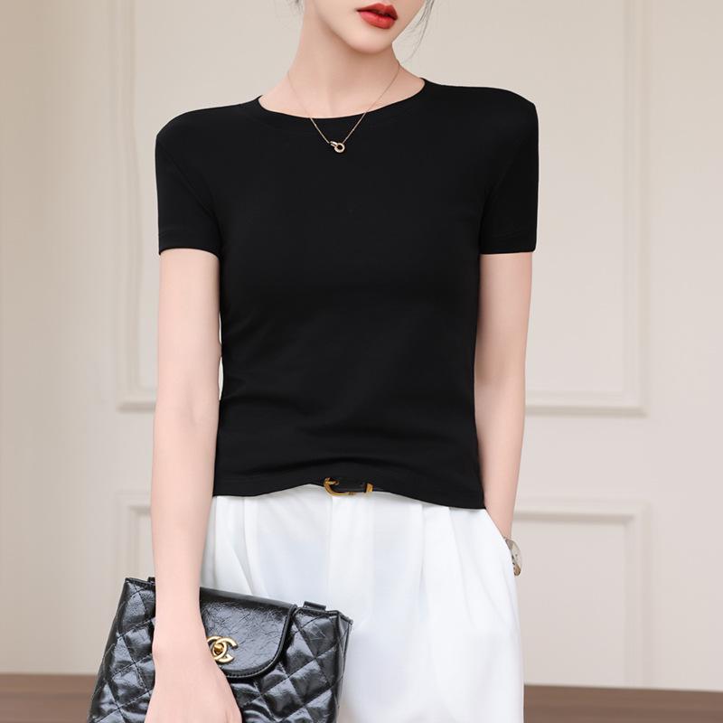 2026 Spring/Summer Women's Round Neck Short Sleeve Slimming Breathable T-shirt