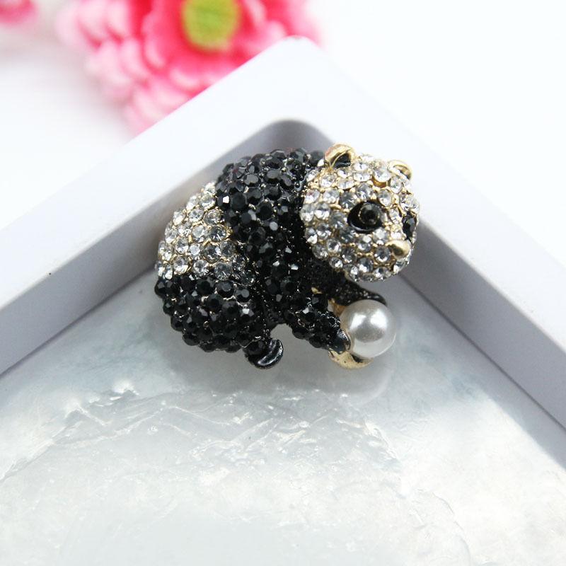 Cute Panda Brooch Rhinestone Alloy Corsage Cartoon Panda Full Diamond Pin Versatile Clothing Female Corsage Pin