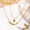 Square Pendant Cubic Zirconia Baroque Double-Layer Necklace: Women's Stackable Titanium Steel Jewelry with Lace Design and Beaded Accents