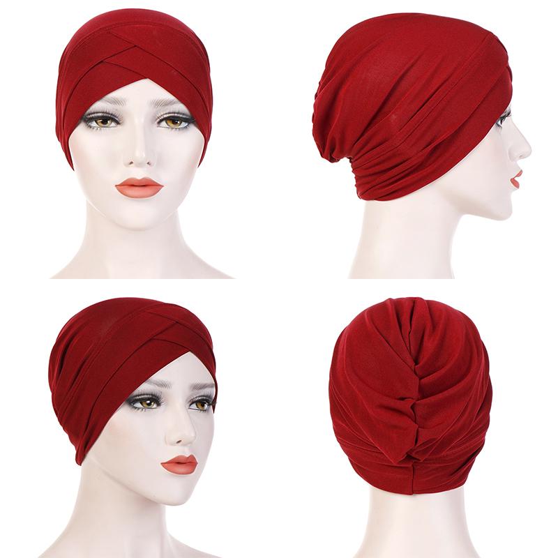 1Pc Hijab Breathable Solid Color Female Head Wrap Cross Forehead Polyester Headwrap Women's Turban
