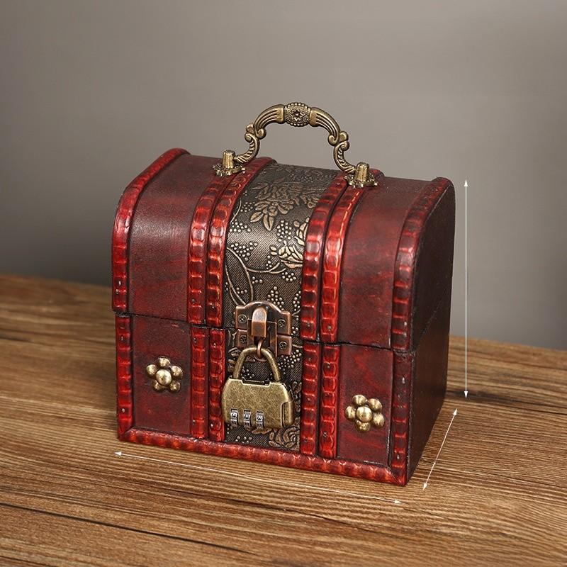 Wooden Box Jewelry With Lock For Dustproof Storage And Home Vintage Decoration
