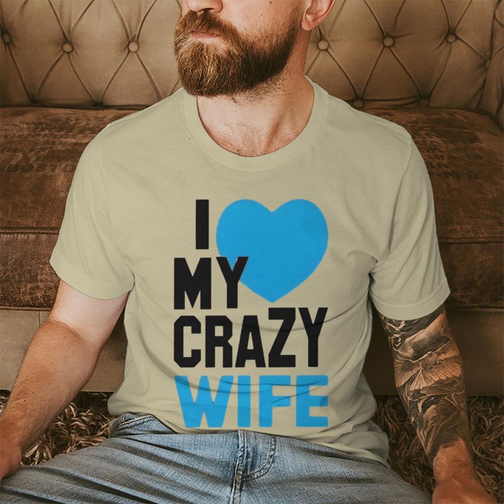Fun Heart Print I Love My Crazy WifeHusband Pattern Couple T Shirt Casual Lovers Matching Tops Women Men Valentine Tshirts Gift
