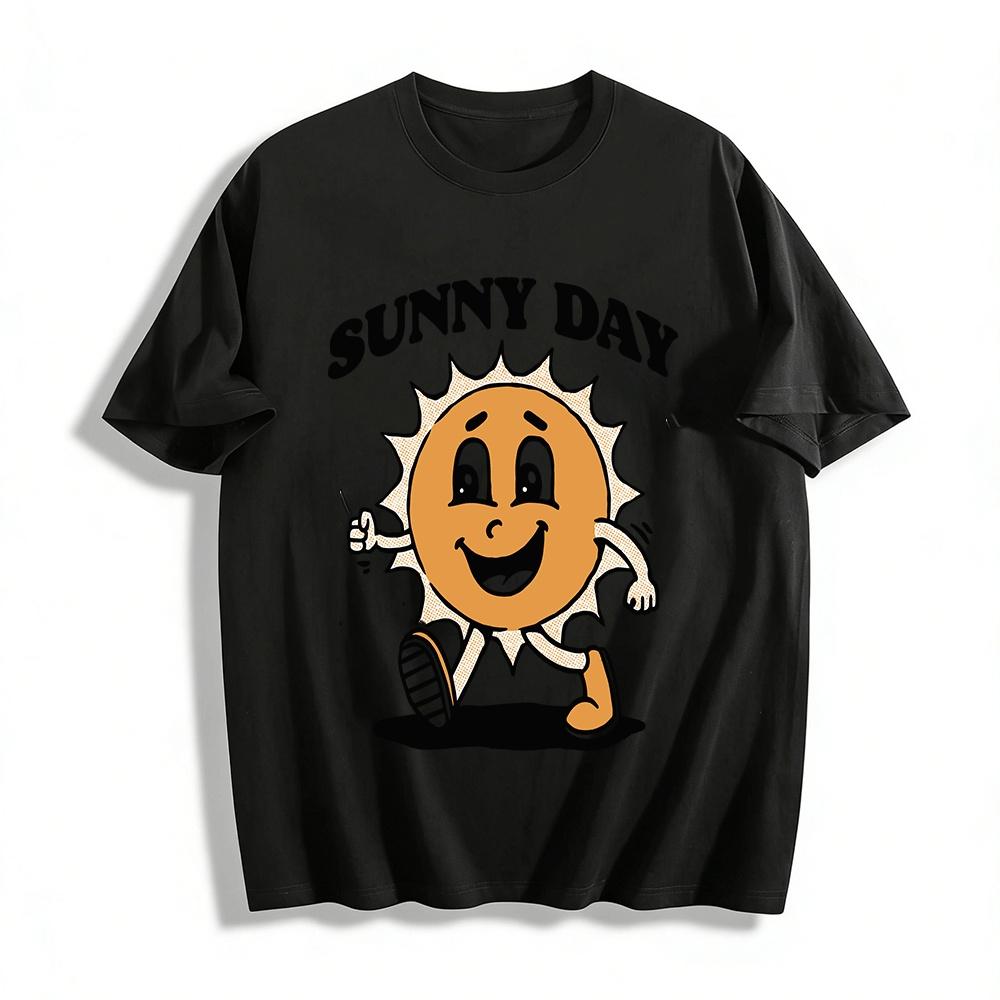 

Vintage Cartoon Sunny Day Print Casual T-Shirt Fun Loose Top Pure cotton T-shirt 6XL