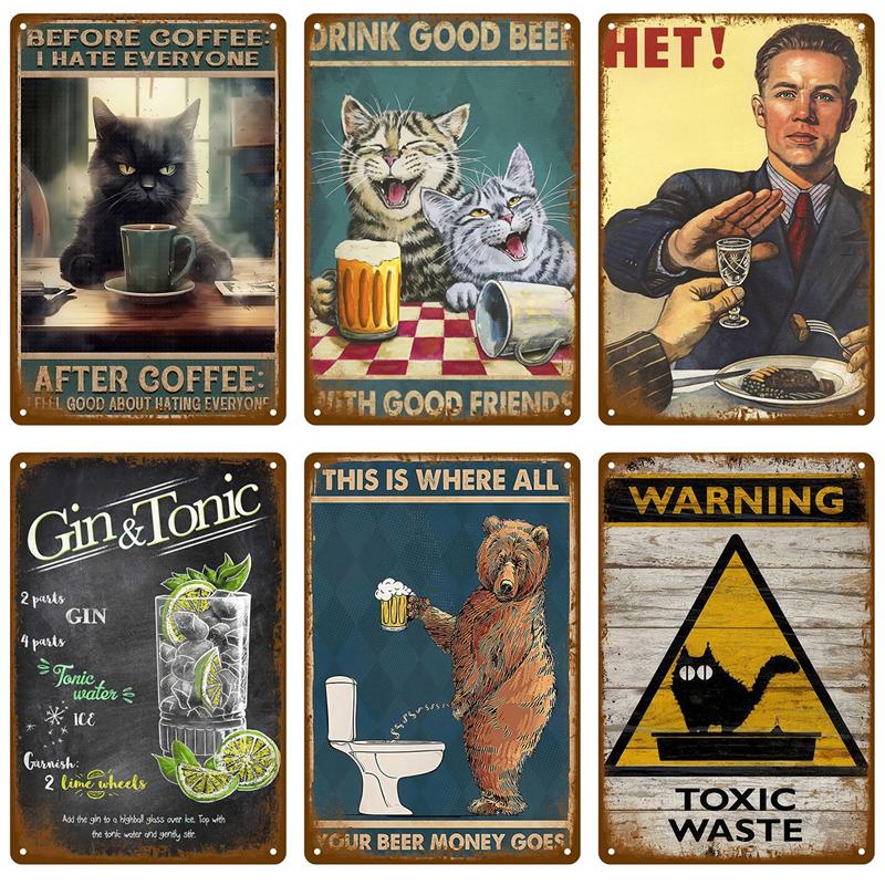 Vintage Bar Metal Signs Bathroom House Living Room Home Retro Wall Decorations Items Luxury Decor Interior Art Posters Tin Signs