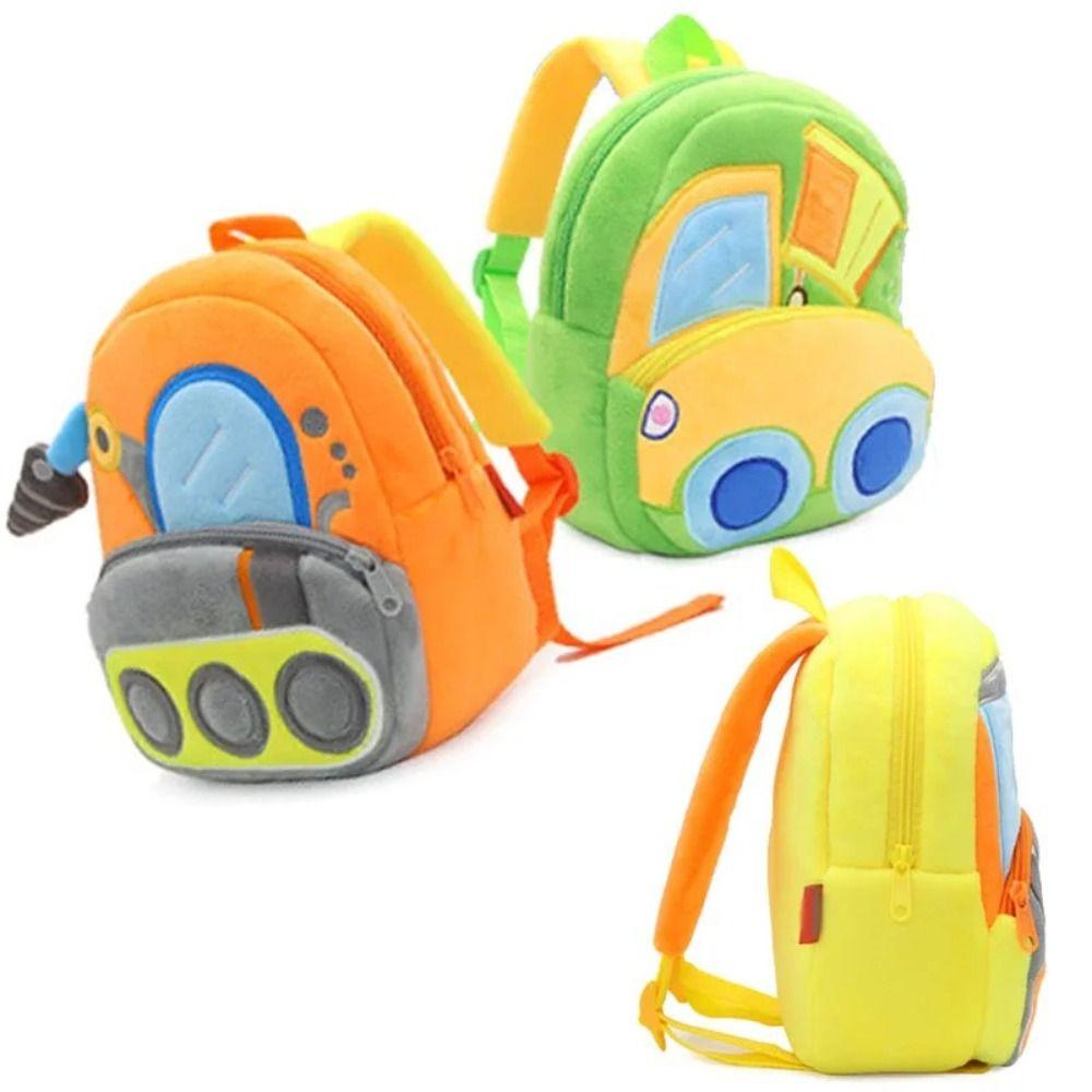 Plush Cartoon Excavator Backpack 2-4 Years Old Kids Small School Bag Kids Engineering Backpack