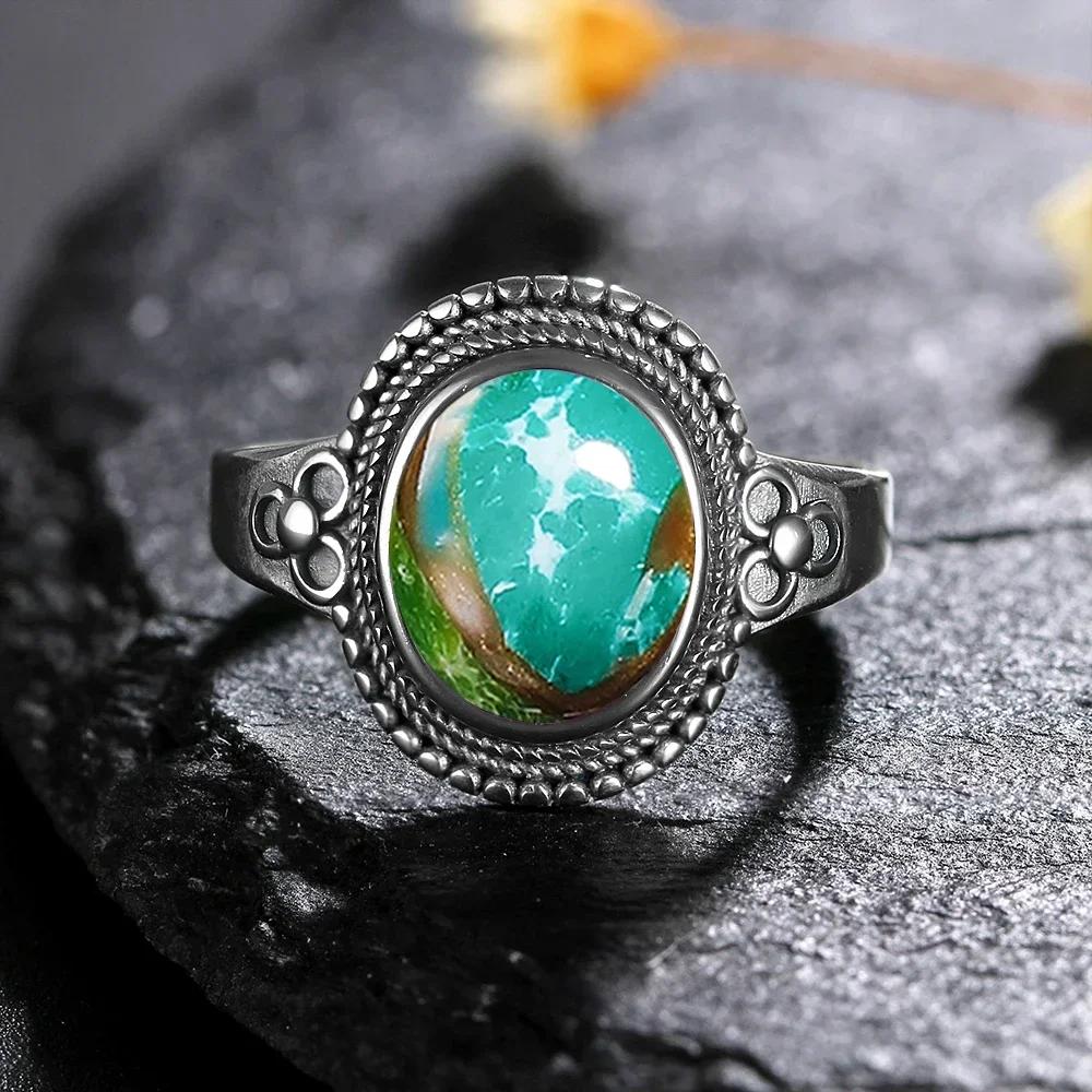 Sterling Silver 925 Vintage Rings Oval 8X10mm Rings Black Onyx Natural Fine Jewelry For Men Women Rhodochrosite Rings