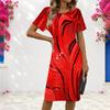 Women Plus Size Round Neck Short Sleeve White Black Printed Fitted Dress