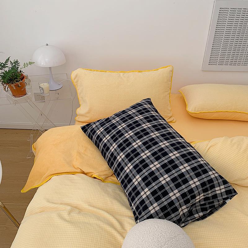 Thickened Milk Fleece Nordic Simple Small Thousand Bird Grid Bed Four-Piece Coral Fleece 1.5M 1.8 Double-Sided