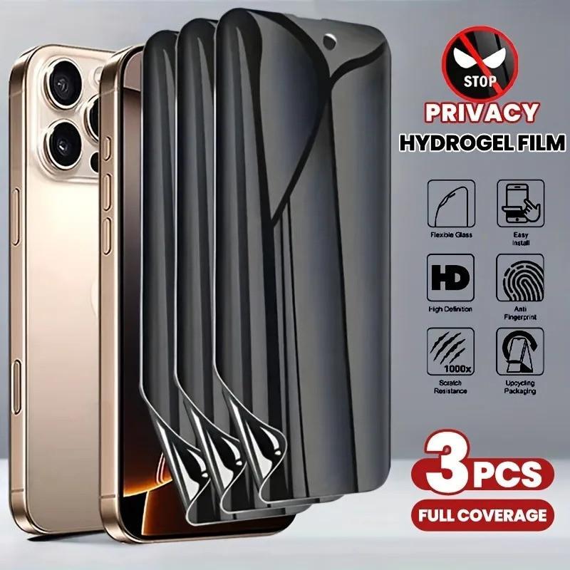 3Pcs Anti Spy Soft Hydrogel Screen Protector Film for iPhone 17 16 15 Pro Max 14 13 12 11 Pro Max Plus X XS Max XR Protection Film
