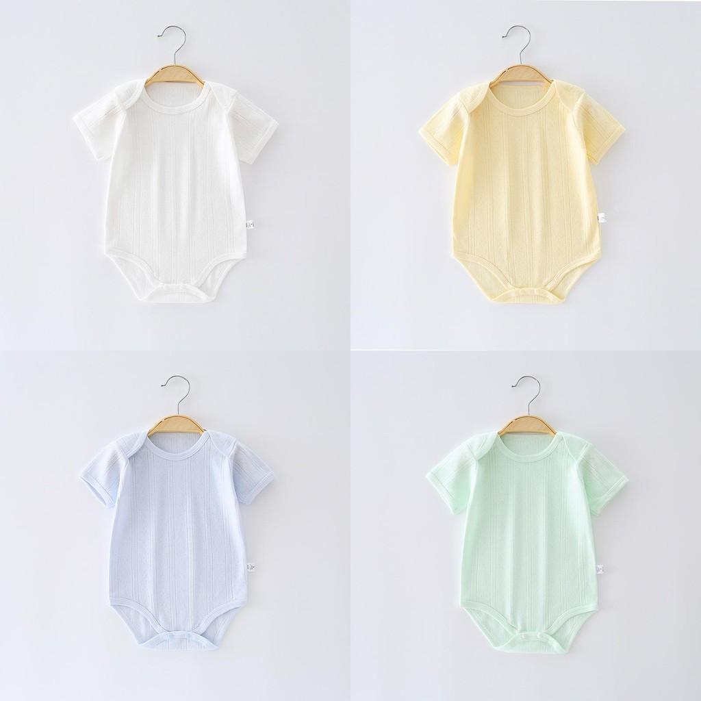 Solid Color Baby Cotton Mesh Romper With Short Sleeves For Spring Summer Infants