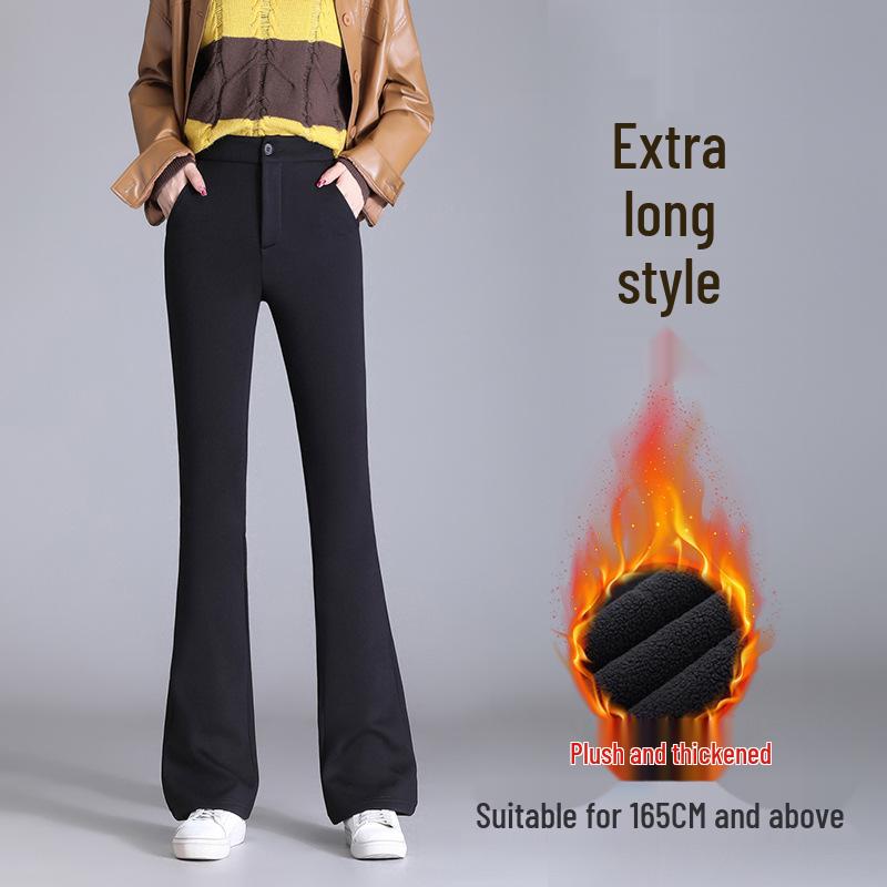 Pantaloni da donna autunno/inverno taglie forti neri in velluto a vita alta snellenti micro svasati