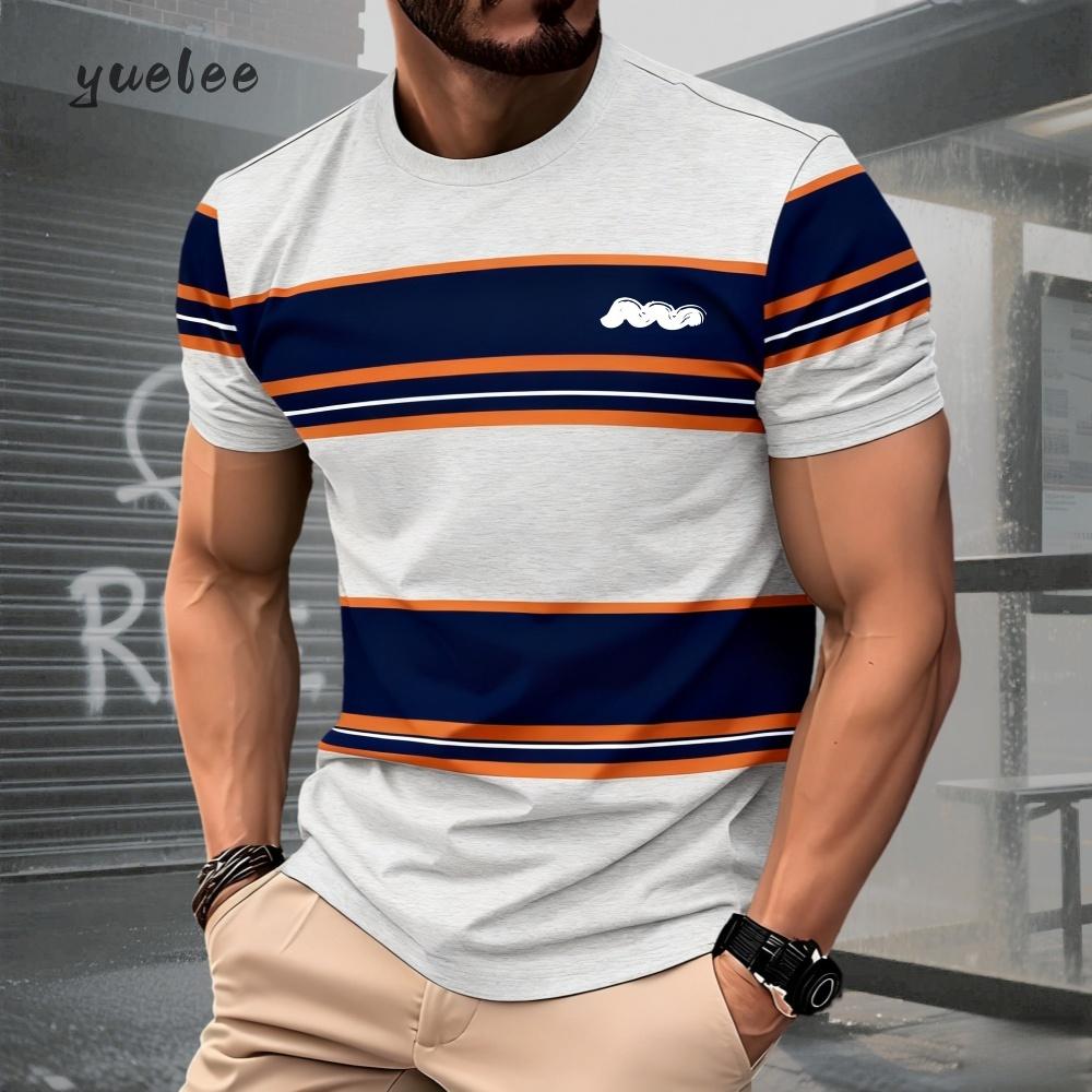 Summer men's fashion striped printed men's knitted shirt, simple plus size men's clothing, versatile O-neck men's short sleeved T-shirt