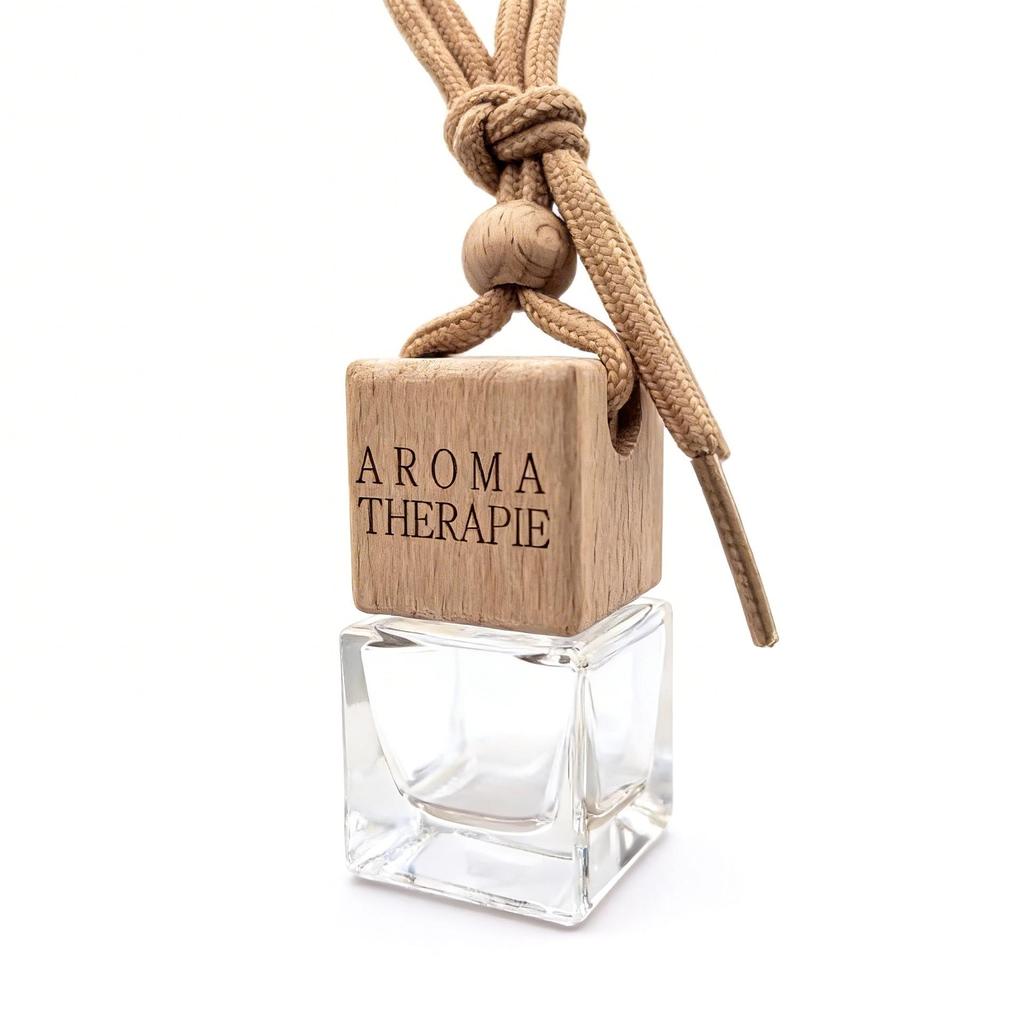 Square Glass Car Aromatherapy Bottle with Wooden Lid - Empty Essential Oil Container