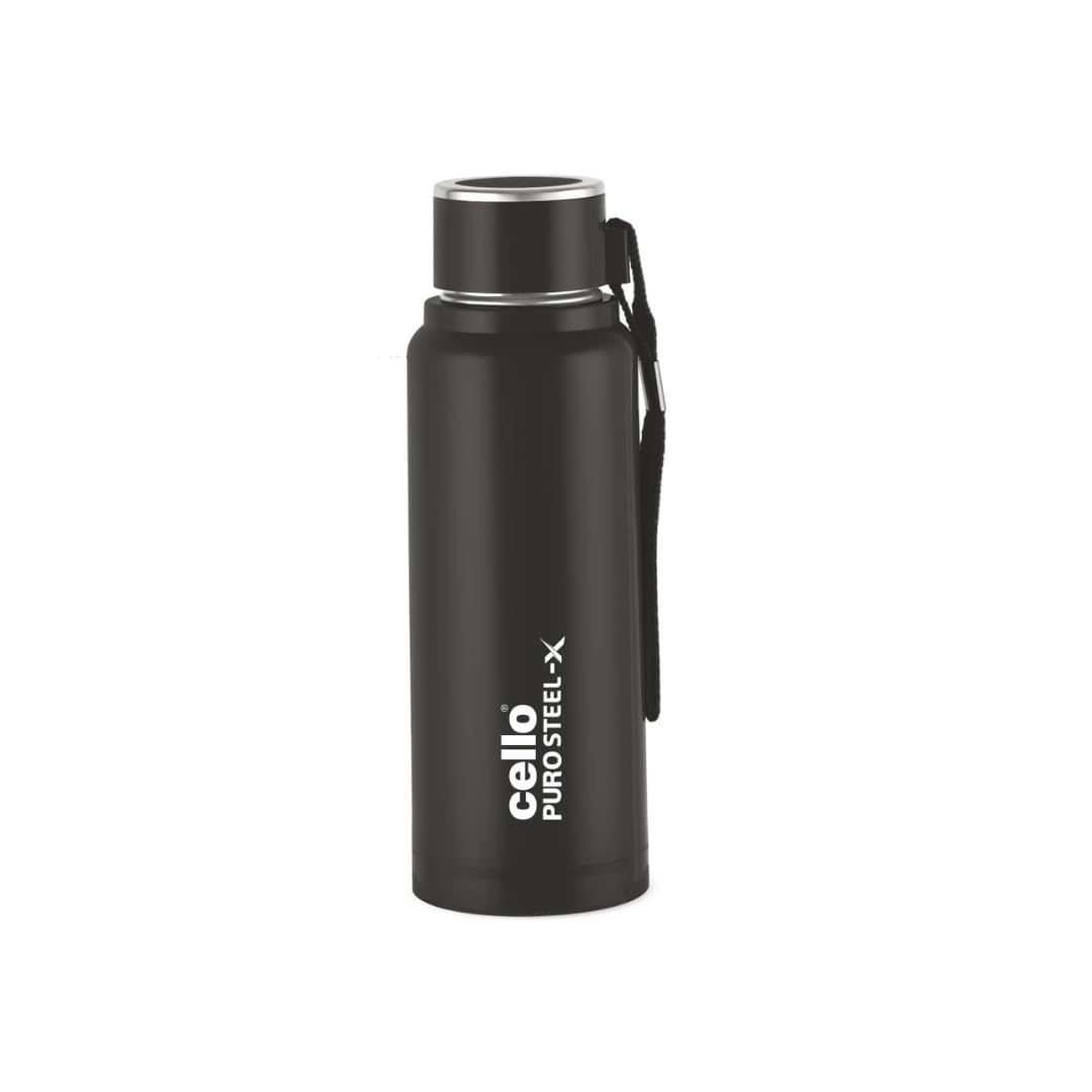 

Cello Insulated Water Bottle 410ml Leakproof BPA Free For Gym Travel Yoga With Carry Loop Stylish Black Design