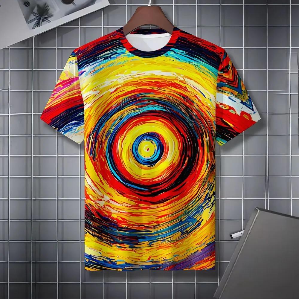 Summer Fashion Men's Abstract Geometry 3D Printed T-shirt Comfortable Soft Breathable Loose Large Casual Sports Versatile Short Sleeve T-shirt