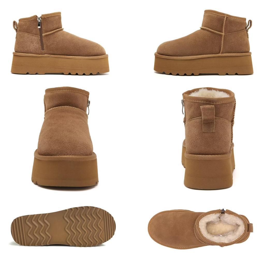 [kamafy] Women's Sheepskin Boots, Genuine Leather Suede, Thick Sole, Waterproof, Warm, Non-Slip, Easy To Put On and Take Off
