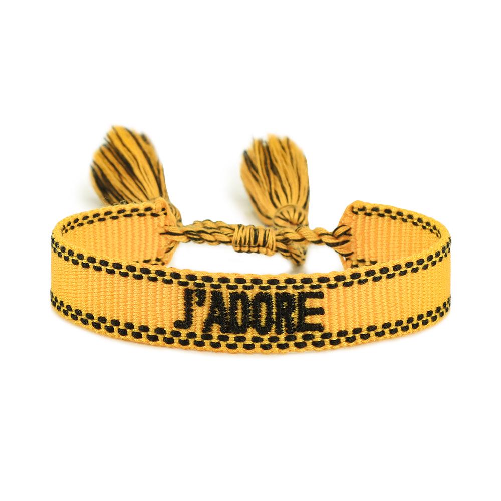 Pulseira Tecida Europeia e Americana de 1,3 cm com Bordado de Letras e Borla