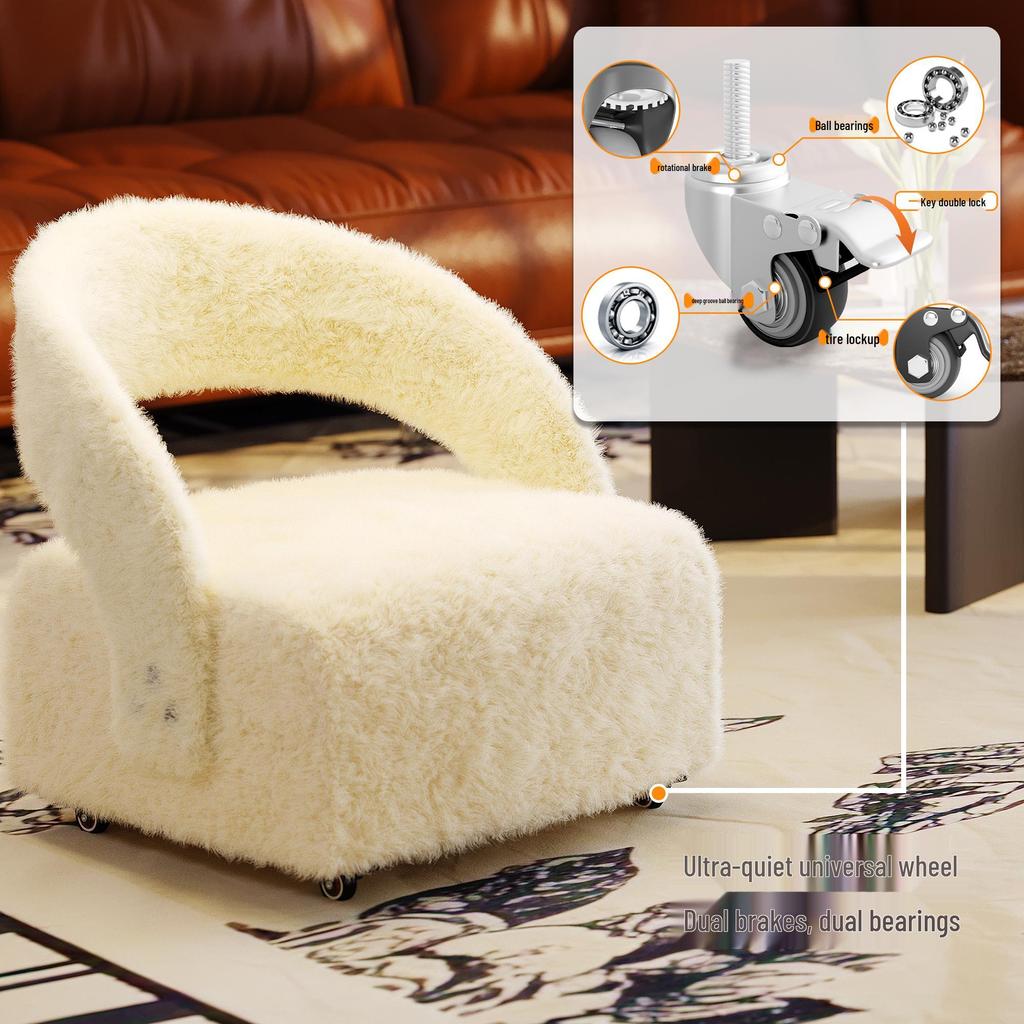 Universal Small Roller Stool with Backrest - Soft, Movable, Low Stool for Living Room Sofa