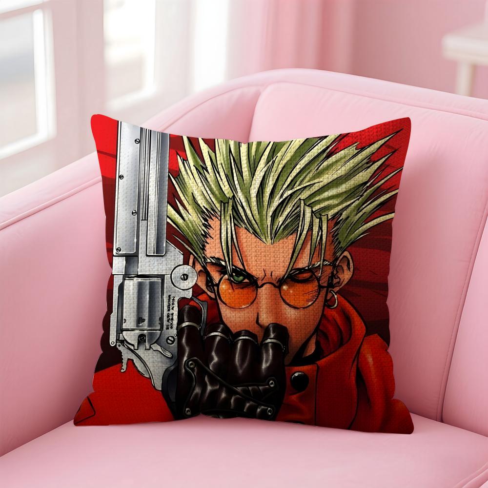 TTrigun Anime Cushion Cover Natural Linen Pillow Case DoubleSided Print Decorative Sofa Pillowcase Home Decor Gift