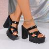 Fashion Outside Platform Slippers Women's Summer New Round Toe Open Toe Cross with Platform One-slip Wear-resistant High Heels