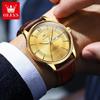 OLEVS Brand Fashion Quartz Watch Men Leather Strap Waterproof Luminous Week Date Business Mens Watches