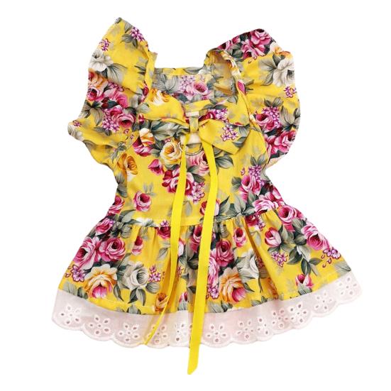 Yousheng 1 Set Pet Princess Dress Lace Patchwork Eye-catching Comfortable Soft Square Collar Dress Up Ruffle Sleeves Plaid Print Puppy Dog Skirt Pet