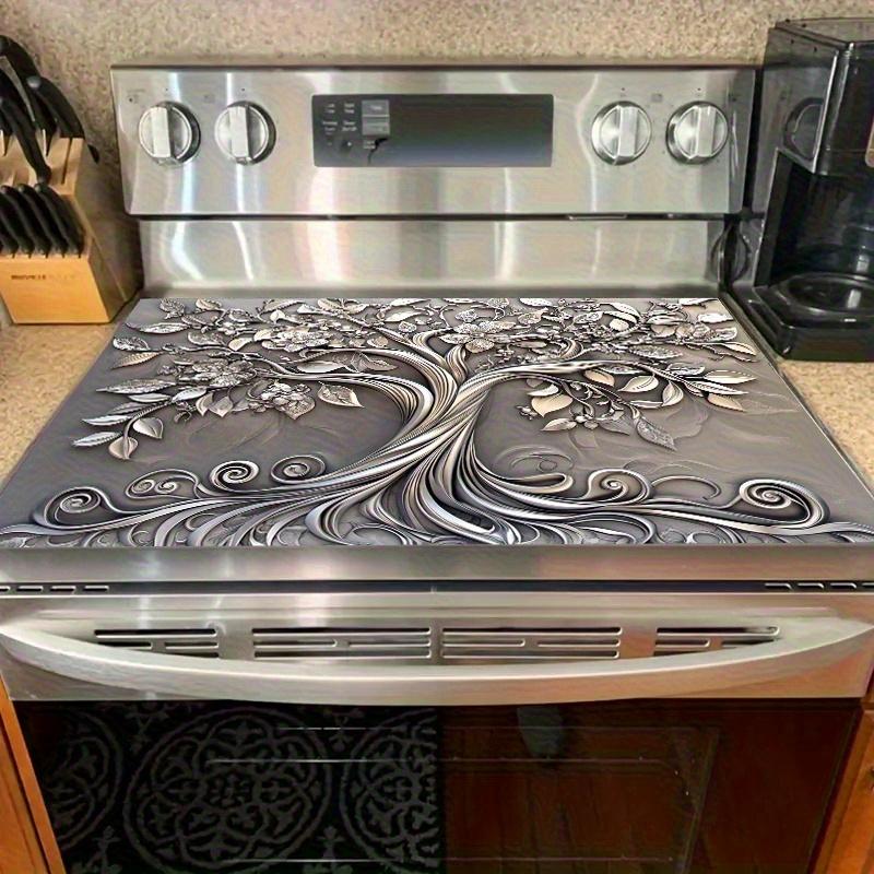 1pc Stove Top Protector, Stylish Silver Tree Design with Exquisite Flower Fashionable Heat Resistant Non-slip Perfect for Any Kitchen
