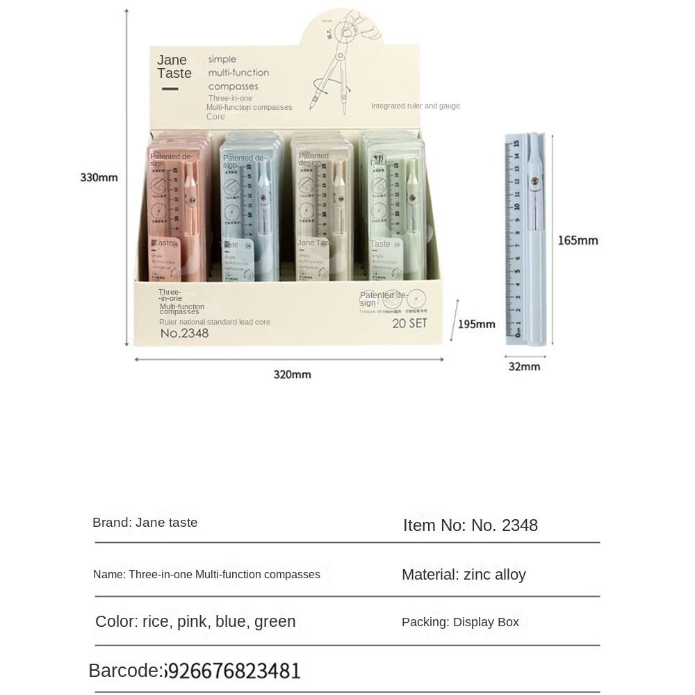 3-in-1 Compass Ruler Set Stationery Set Mathematics Function Ruler Measuring Ruler Pencil Compass Kit School Office
