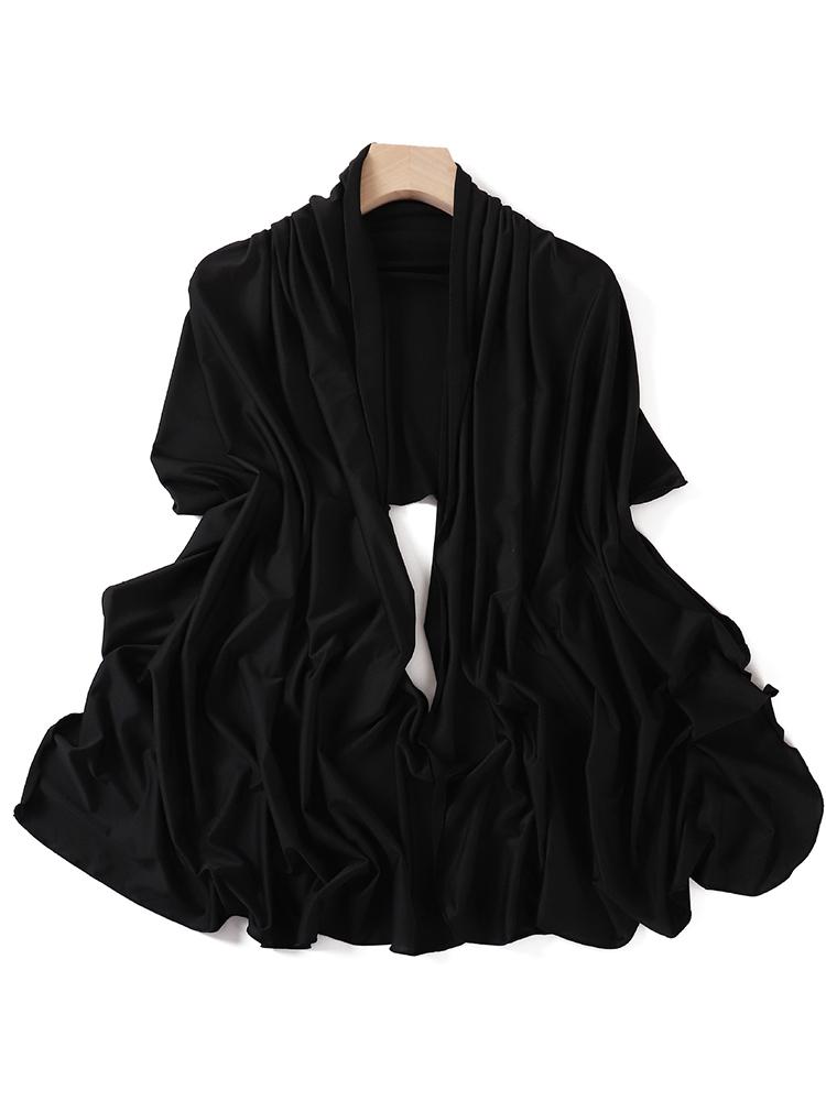 Luxury Wavy Edge Jersey Hijab for Women Solid Color Milk Silk Scarf Headscarf Autumn Shawl Stretchy Chiffon Scarf Ramanda
