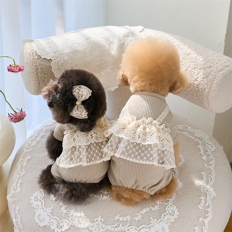 Pet Spring Jumpsuit Cute Lace Camisole Puppy Teddy Cat Waffle Lace Four Legged Coat Small Dog Puppy Clothes Dog Pajamas