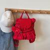 Solid Color Backpack Women's Pleated Handbag with Coin Purse