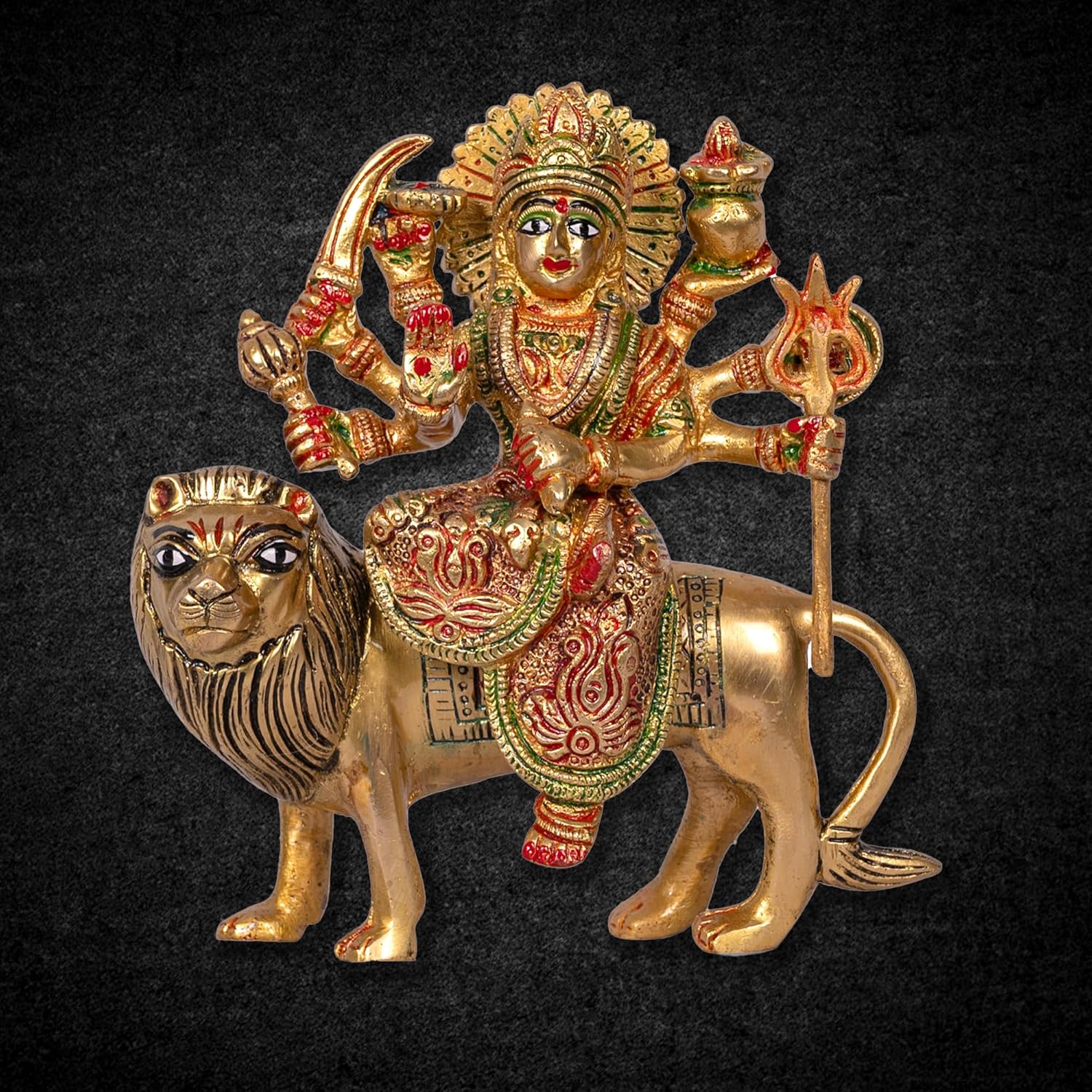 Maa Durga Brass Idol, Showpiece Figurine, Sherawali Mata Rani Murti, Multicolor
