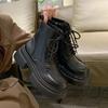 Women's Black Thick-Soled Martin Boots - 2025 Autumn British Style, Height-Increasing Round-Toe, Trendy and Versatile.