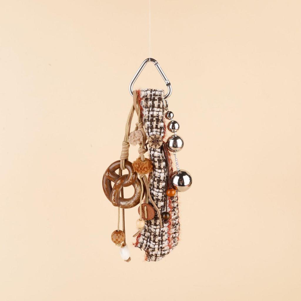 Vintage Miu Styl Přírodní Dřevěný Korálek Pletený Klíčenka Taška Přívěsek & Auto Přívěsek