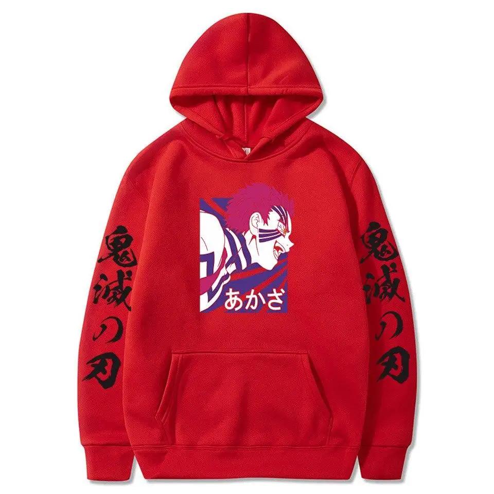 Tegneserie Demon Slayer hettegensere Japansk anime Kimetsu No Yaiba Harajuku Akaza sweatshirts Oversized vinterhettegensere