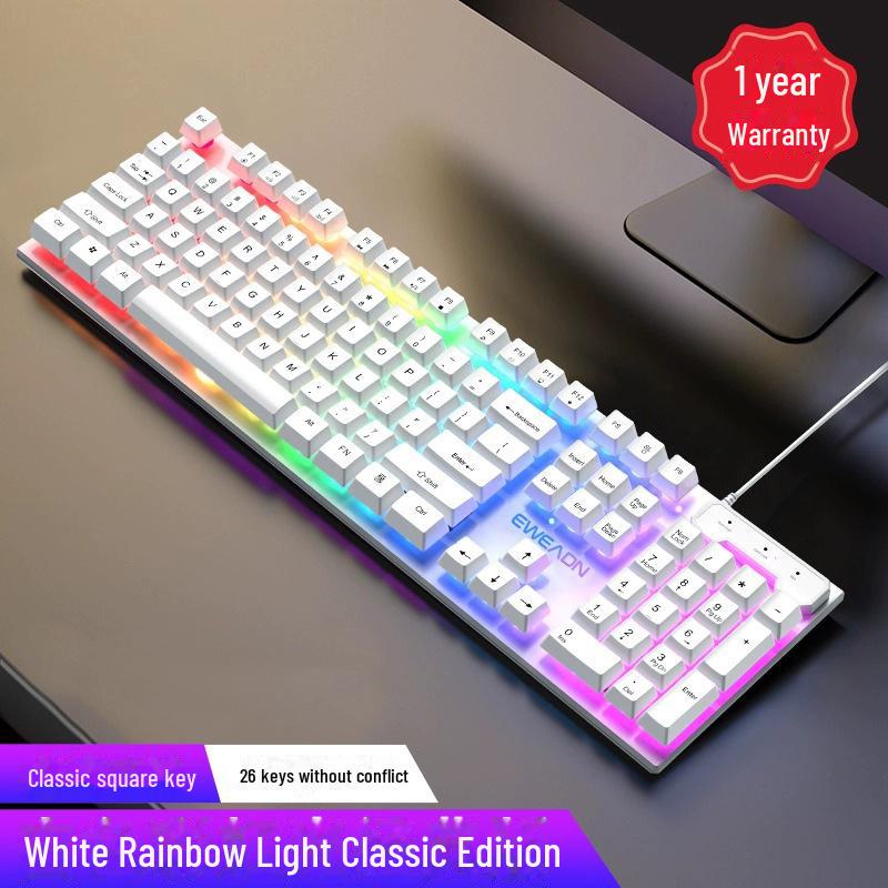 "Retro Punk Keyboard and Mouse Set with Mechanical Feel and Round Keys for Wired Desktop Computers"