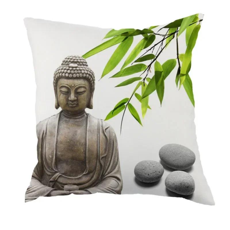 

Buddha Statue Cotton Linen Square Pillow Case Chinese Style Buddhism Bodhisattva Cushion Cover Bedroom Car Home Decor 45X45CM 16x16Inch