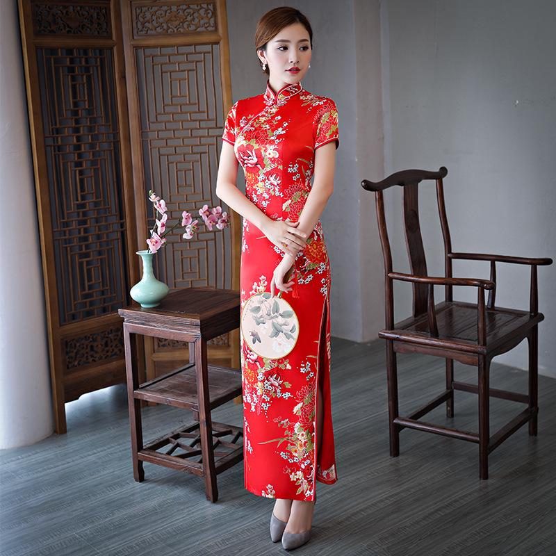 Long Hanfu catwalk cheongsam performance suit new daily etiquette improved dress Chinese retro red series