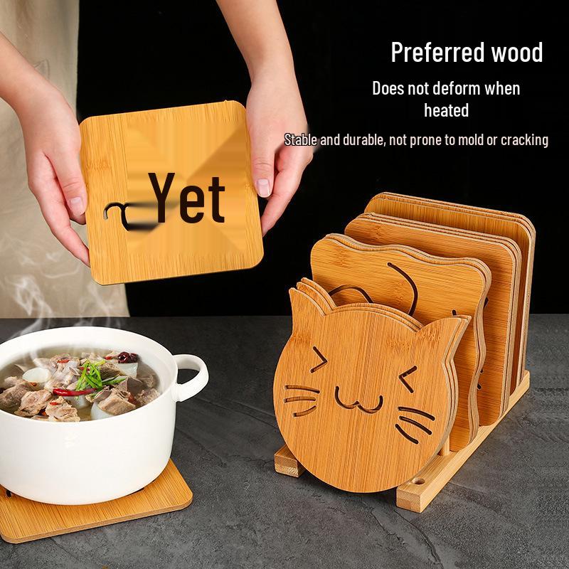 Cartoon Wooden Heat-Resistant Non-Slip Coaster and Placemat for Kitchenware
