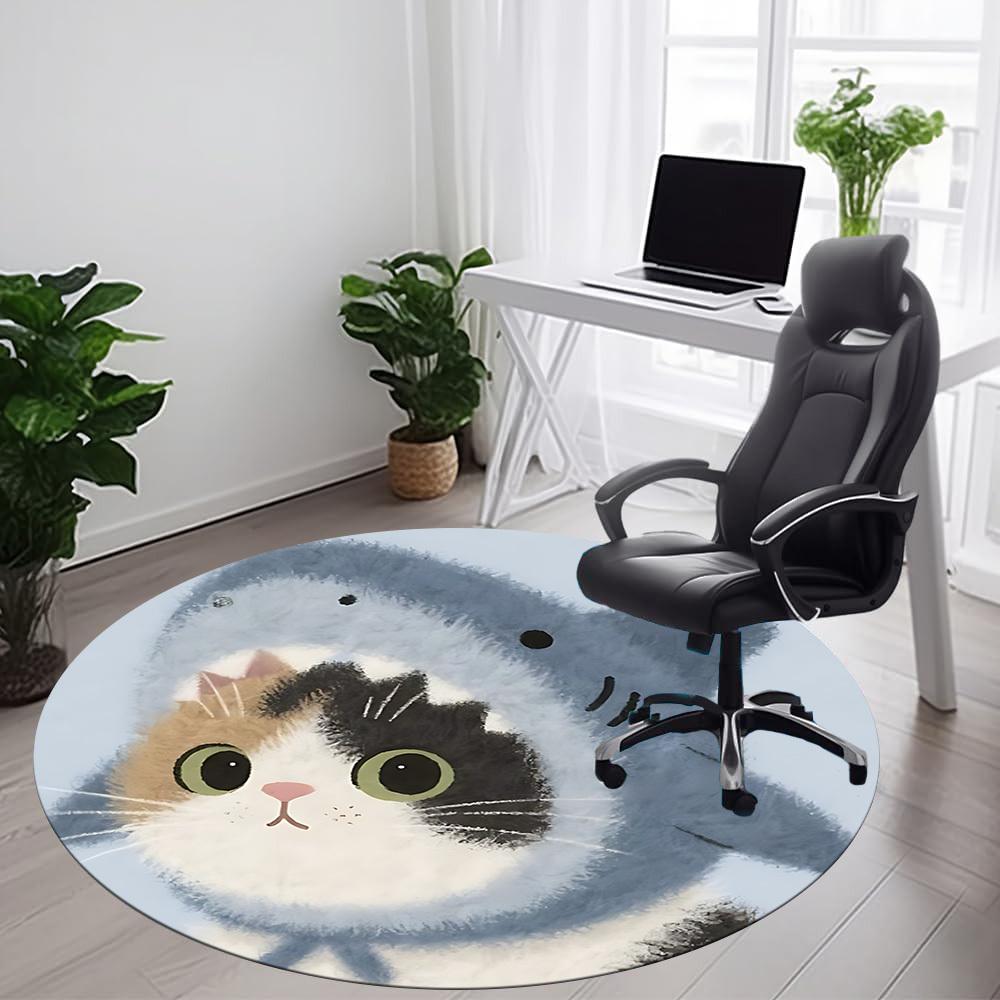 1PC Cat Kitten Office Round Area Rug, Mat Suitable ForOffice, Under Office Chairs Bedroom Living Room Home Decor, Room Deco