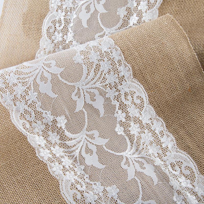 Vintage Look Table Runner Rustic Hessian Wedding Celebration Party Evening Decorations Kitchen Lace Table Cloth 30X108