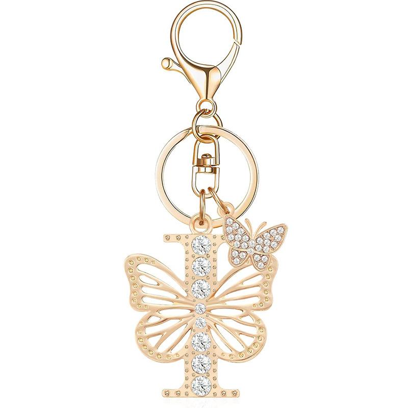 Exquisite Women Capital Letters Charms Keychain Initial 26 A-Z Butterfly Rhinestone Keyring Bag Decoration Pendant Girl Gift