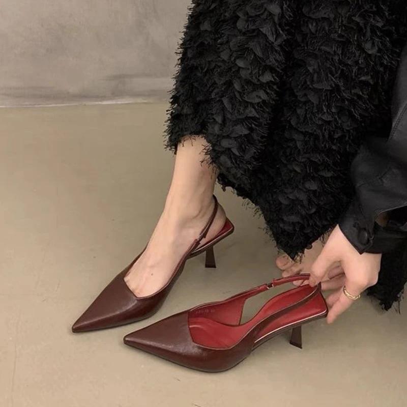 Fashion Leopard High Heels Shoes Women Sandals Pointed Toe Dress Party Shoes Designer New Mules Slippers Summer Sexy Pumps Zapatos Mujer