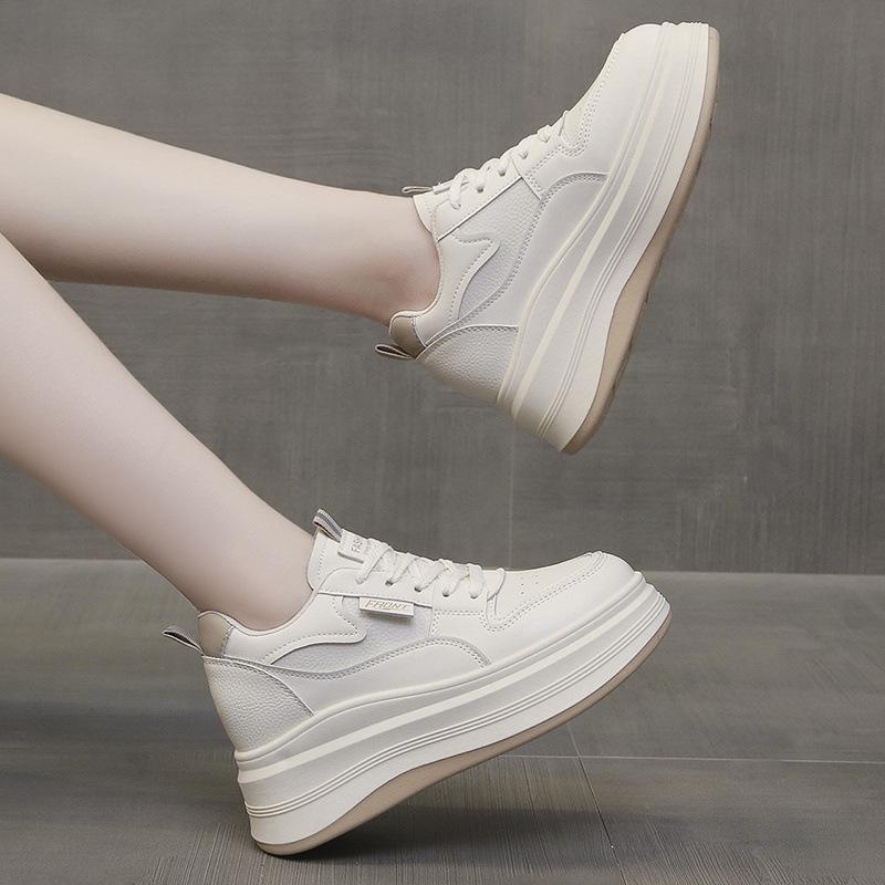 Round-toe Lace-up Casual White Thick-soled Vulcanized Shoes Spring Autumn New Comfortable Flat-soled Fashion Sneakers