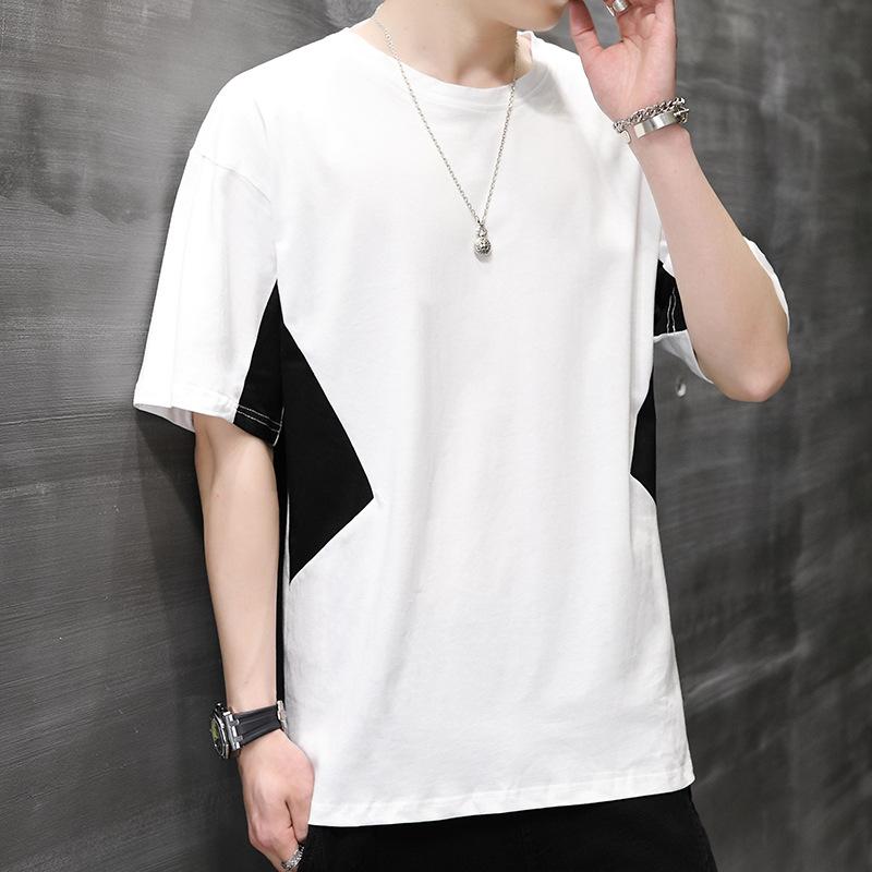 M-5xl Хлопковая футболка с короткими рукавами Мужская футболка свободного кроя с вышивкой M белый