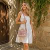 Stylish Commuter Handbag for Travel Denim Crochet Bucket Bag, Crossbody Bag with Daisy Embroidery, Boho Purse Drawstring Shoulder Women