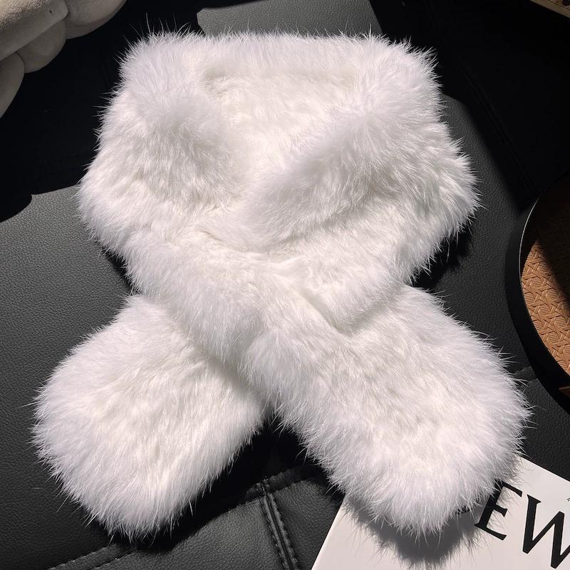 Rabbit Fur Knitted Scarf Women's Autumn and Winter High Sense Korean Version Versatile Warm Thickened Neck Protection Double-sided Fur Plush Scarf