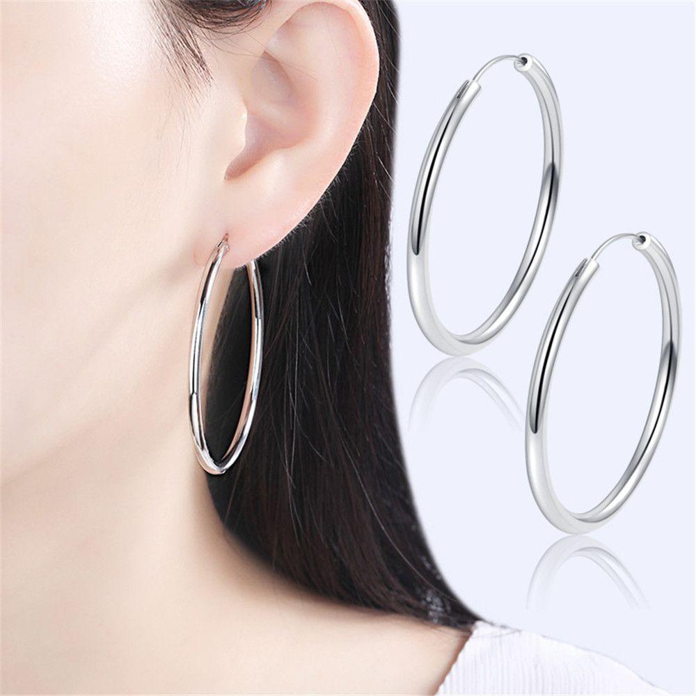 Cheap Silver Round Size Fashion Gift Trendy Hoop Earrings Retro