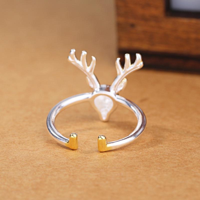 Creative Gold Christmas Reindeer Sterling Silver Women's Ring